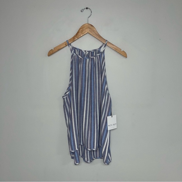 Bella Dahl Kia Halter Top‎  Size Small Blue White Striped Linen Tank Keyhole NWT - Picture 2 of 12
